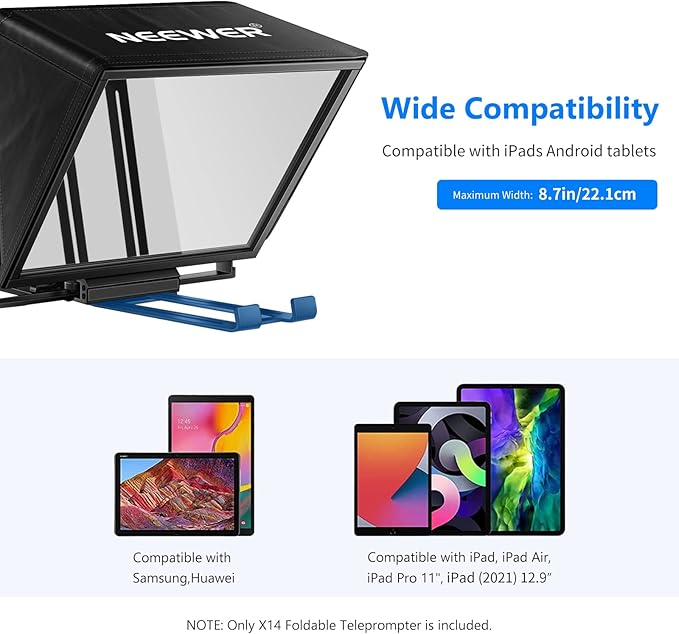 NEEWER Teleprompter X14 with RT - 110 Remote & APP Control (Bluetooth Connection via NEEWER Teleprompter App), Portable No Assembly Compatible with iPad Android Tablet, Smartphone, DSLR Camera | Teleprompters - TrueDesk