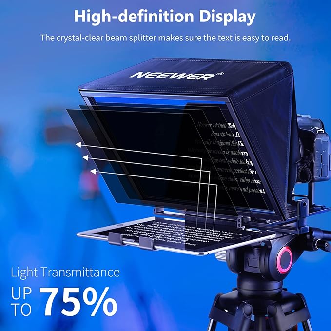 NEEWER Teleprompter X14 with RT - 110 Remote & APP Control (Bluetooth Connection via NEEWER Teleprompter App), Portable No Assembly Compatible with iPad Android Tablet, Smartphone, DSLR Camera | Teleprompters - TrueDesk