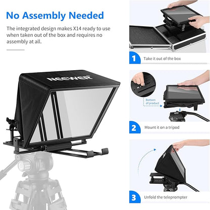 NEEWER Teleprompter X14 with RT - 110 Remote & APP Control (Bluetooth Connection via NEEWER Teleprompter App), Portable No Assembly Compatible with iPad Android Tablet, Smartphone, DSLR Camera | Teleprompters - TrueDesk