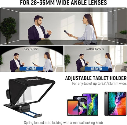 NEEWER Teleprompter X16 with RT113 Remote & App Control, 16" Beamsplitter, Aluminum Alloy Foldable Design, QR Plate Compatible with 501PL iPad Android Tablet Camera Camcorder Up to 44lb/20kg | Teleprompters - TrueDesk
