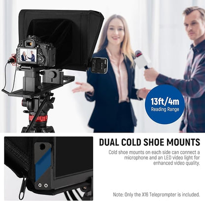 NEEWER Teleprompter X16 with RT113 Remote & App Control, 16" Beamsplitter, Aluminum Alloy Foldable Design, QR Plate Compatible with 501PL iPad Android Tablet Camera Camcorder Up to 44lb/20kg | Teleprompters - TrueDesk