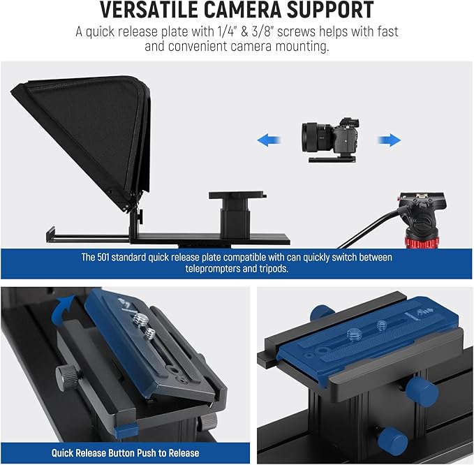 NEEWER Teleprompter X16 with RT113 Remote & App Control, 16" Beamsplitter, Aluminum Alloy Foldable Design, QR Plate Compatible with 501PL iPad Android Tablet Camera Camcorder Up to 44lb/20kg | Teleprompters - TrueDesk