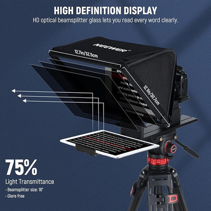 NEEWER Teleprompter X16 with RT113 Remote & App Control, 16" Beamsplitter, Aluminum Alloy Foldable Design, QR Plate Compatible with 501PL iPad Android Tablet Camera Camcorder Up to 44lb/20kg | Teleprompters - TrueDesk