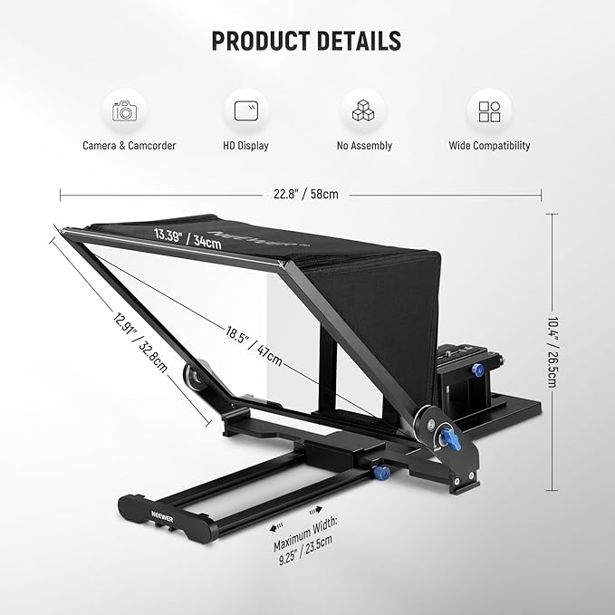 NEEWER Teleprompter X17 II with RT113 Remote/APP Control, 17" HD Beamsplitter All Metal Frame Upgraded Camera Mount QR Plate Compatible with Manfrotto 501PL iPad iPhone, Max Load 44.1Ib, Assembly Free | Teleprompters - TrueDesk