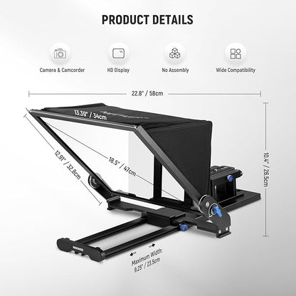 NEEWER Teleprompter X17 II with RT113 Remote/APP Control, 17" HD Beamsplitter All Metal Frame Upgraded Camera Mount QR Plate Compatible with Manfrotto 501PL iPad iPhone, Max Load 44.1Ib, Assembly Free | Teleprompters - TrueDesk