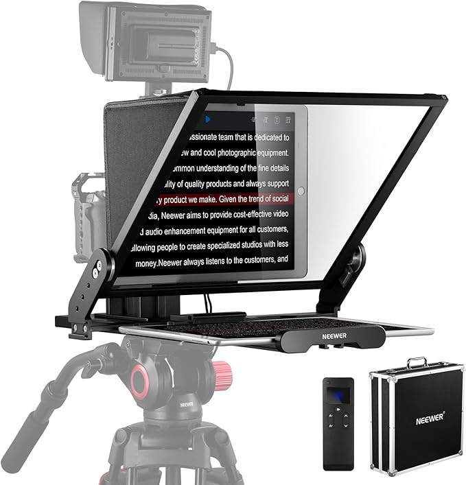 NEEWER Teleprompter X17 II with RT113 Remote/APP Control, 17" HD Beamsplitter All Metal Frame Upgraded Camera Mount QR Plate Compatible with Manfrotto 501PL iPad iPhone, Max Load 44.1Ib, Assembly Free | Teleprompters - TrueDesk