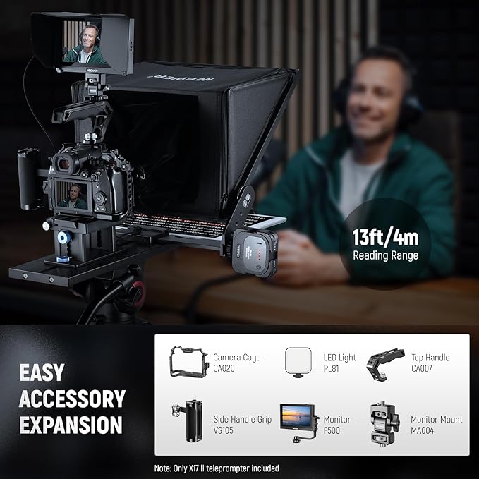 NEEWER Teleprompter X17 II with RT113 Remote/APP Control, 17" HD Beamsplitter All Metal Frame Upgraded Camera Mount QR Plate Compatible with Manfrotto 501PL iPad iPhone, Max Load 44.1Ib, Assembly Free | Teleprompters - TrueDesk