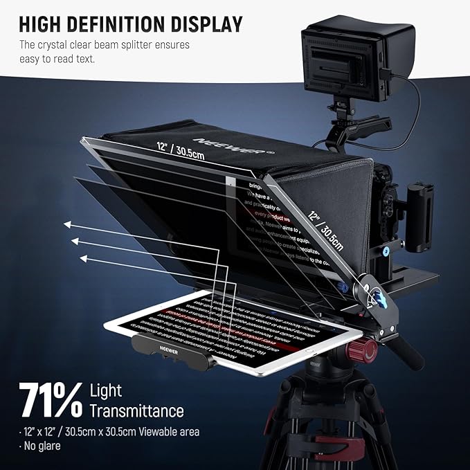 NEEWER Teleprompter X17 II with RT113 Remote/APP Control, 17" HD Beamsplitter All Metal Frame Upgraded Camera Mount QR Plate Compatible with Manfrotto 501PL iPad iPhone, Max Load 44.1Ib, Assembly Free | Teleprompters - TrueDesk