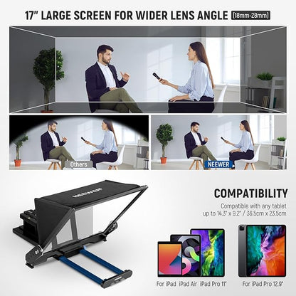 NEEWER Teleprompter X17 II with RT113 Remote/APP Control, 17" HD Beamsplitter All Metal Frame Upgraded Camera Mount QR Plate Compatible with Manfrotto 501PL iPad iPhone, Max Load 44.1Ib, Assembly Free | Teleprompters - TrueDesk