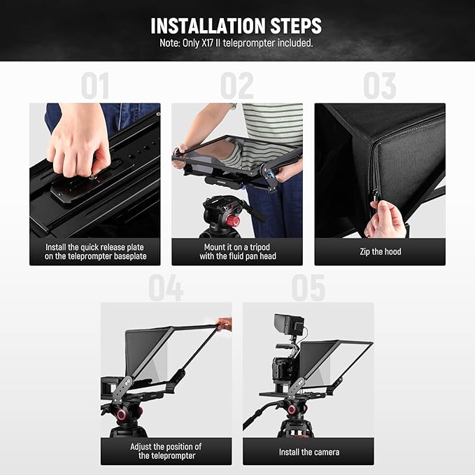NEEWER Teleprompter X17 II with RT113 Remote/APP Control, 17" HD Beamsplitter All Metal Frame Upgraded Camera Mount QR Plate Compatible with Manfrotto 501PL iPad iPhone, Max Load 44.1Ib, Assembly Free | Teleprompters - TrueDesk