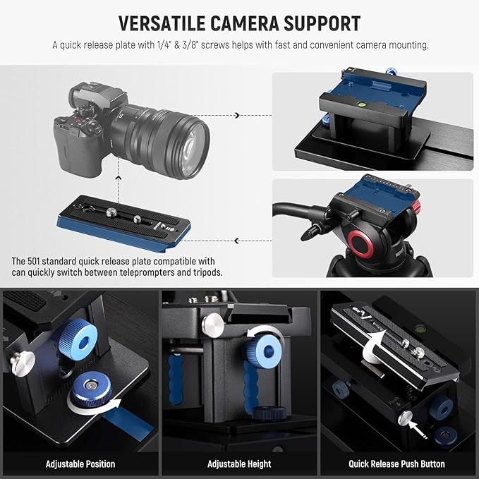 NEEWER Teleprompter X17 II with RT113 Remote/APP Control, 17" HD Beamsplitter All Metal Frame Upgraded Camera Mount QR Plate Compatible with Manfrotto 501PL iPad iPhone, Max Load 44.1Ib, Assembly Free | Teleprompters - TrueDesk