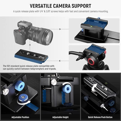 NEEWER Teleprompter X17 II with RT113 Remote/APP Control, 17" HD Beamsplitter All Metal Frame Upgraded Camera Mount QR Plate Compatible with Manfrotto 501PL iPad iPhone, Max Load 44.1Ib, Assembly Free | Teleprompters - TrueDesk