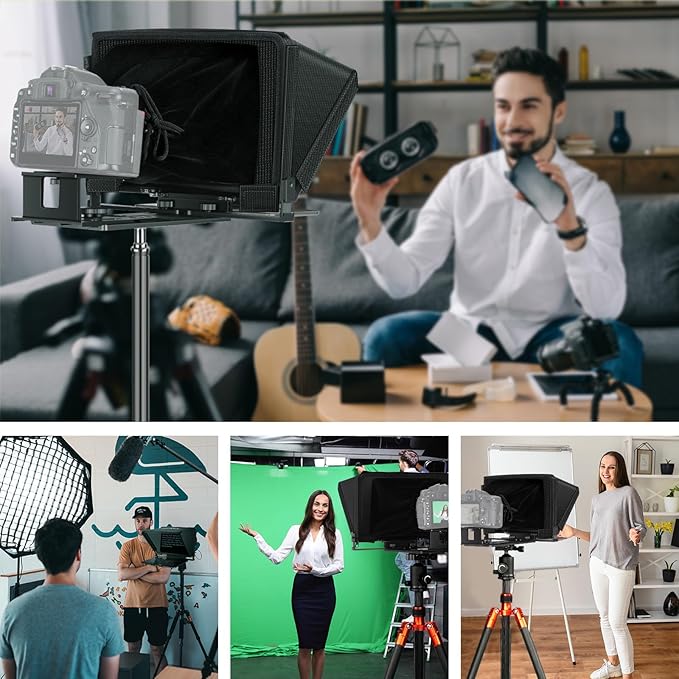 NEEWER X12 14" Aluminum Alloy Teleprompter Compatible with iPhone iPad DSLR Cameras Phone Tablet with Remote Control Carry Case Cleaning Cloth, APP Control for iOS/Android Online Teaching/Streaming | Teleprompters - TrueDesk