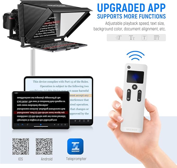 NEEWER X12 14" Aluminum Alloy Teleprompter Compatible with iPhone iPad DSLR Cameras Phone Tablet with Remote Control Carry Case Cleaning Cloth, APP Control for iOS/Android Online Teaching/Streaming | Teleprompters - TrueDesk