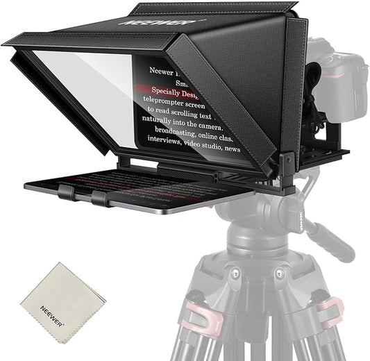 NEEWER X12 14" Aluminum Alloy Teleprompter Compatible with iPhone iPad DSLR Cameras Phone Tablet with Remote Control Carry Case Cleaning Cloth, APP Control for iOS/Android Online Teaching/Streaming | Teleprompters - TrueDesk