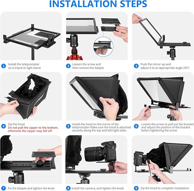 NEEWER X12 14 inch Aluminum Alloy Teleprompter + 77 inch Camera Tripod Monopod, Prompter for iPad Tablet Phone DSLR with Remote Control, APP Compatible with iOS/Android for Online Teaching Streaming | Teleprompters - TrueDesk