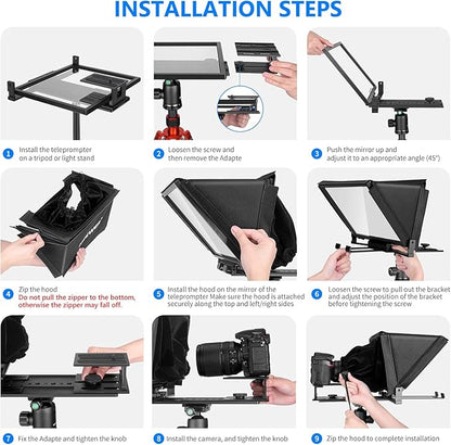 NEEWER X12 14 inch Aluminum Alloy Teleprompter + 77 inch Camera Tripod Monopod, Prompter for iPad Tablet Phone DSLR with Remote Control, APP Compatible with iOS/Android for Online Teaching Streaming | Teleprompters - TrueDesk