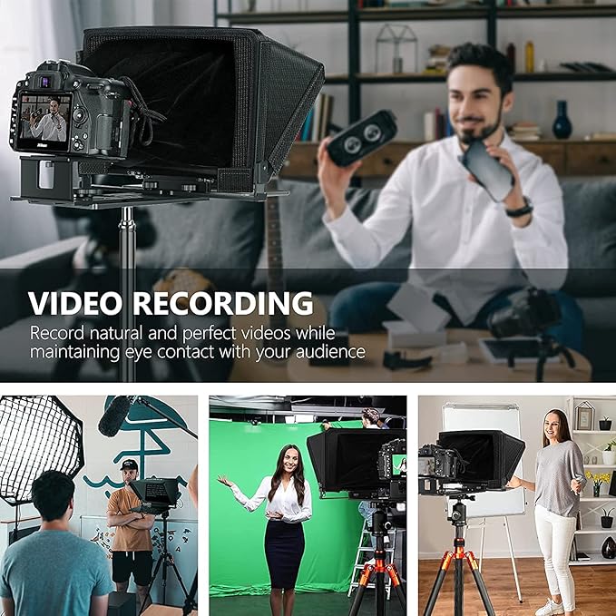 NEEWER X12 14 inch Aluminum Alloy Teleprompter + 77 inch Camera Tripod Monopod, Prompter for iPad Tablet Phone DSLR with Remote Control, APP Compatible with iOS/Android for Online Teaching Streaming | Teleprompters - TrueDesk