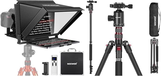 NEEWER X12 14 inch Aluminum Alloy Teleprompter + 77 inch Camera Tripod Monopod, Prompter for iPad Tablet Phone DSLR with Remote Control, APP Compatible with iOS/Android for Online Teaching Streaming | Teleprompters - TrueDesk