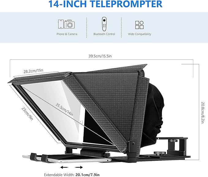 NEEWER X12 14 inch Aluminum Alloy Teleprompter + 77 inch Camera Tripod Monopod, Prompter for iPad Tablet Phone DSLR with Remote Control, APP Compatible with iOS/Android for Online Teaching Streaming | Teleprompters - TrueDesk
