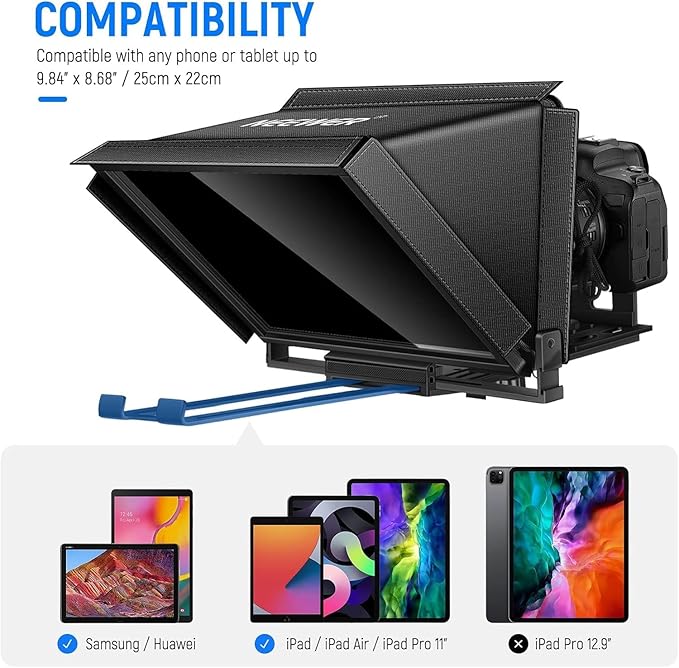 NEEWER X12 14 inch Aluminum Alloy Teleprompter for iPad Tablet Smartphone DSLR Cameras with Remote Control, Carry Case, APP Compatible with iOS/Android for Online Teaching/Vlogger/Live Streaming | Teleprompters - TrueDesk