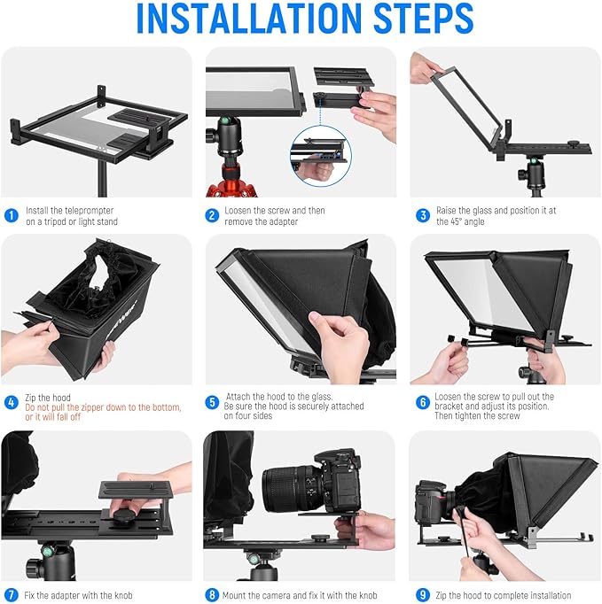 NEEWER X12 Aluminum Teleprompter with RT - 110 Remote Control (Connected via Bluetooth on NEEWER Teleprompter App) & Carry Case, Compatible with iPad, iOS/Android Tablets, Smartphones, DSLRs (Black) | Teleprompters - TrueDesk