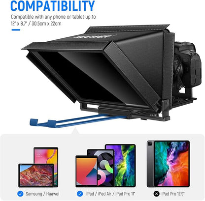 NEEWER X12 Aluminum Teleprompter with RT - 110 Remote Control (Connected via Bluetooth on NEEWER Teleprompter App) & Carry Case, Compatible with iPad, iOS/Android Tablets, Smartphones, DSLRs (Black) | Teleprompters - TrueDesk