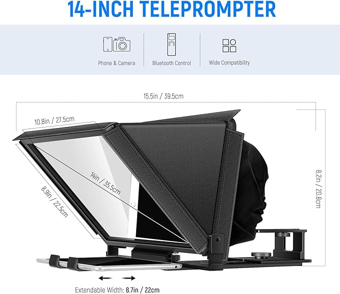 NEEWER X12 Aluminum Teleprompter with RT - 110 Remote Control (Connected via Bluetooth on NEEWER Teleprompter App) & Carry Case, Compatible with iPad, iOS/Android Tablets, Smartphones, DSLRs (Black) | Teleprompters - TrueDesk