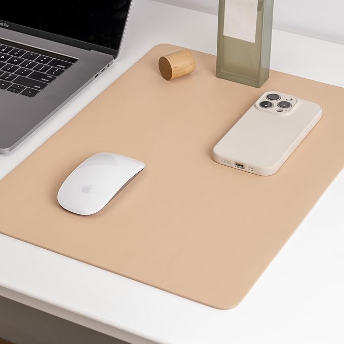 Nekmit Leather Desk Blotter Pad 17 x 12 Inches, Flat, Non - Slip, Waterproof, Apricot | Desk Pads Blotters - TrueDesk