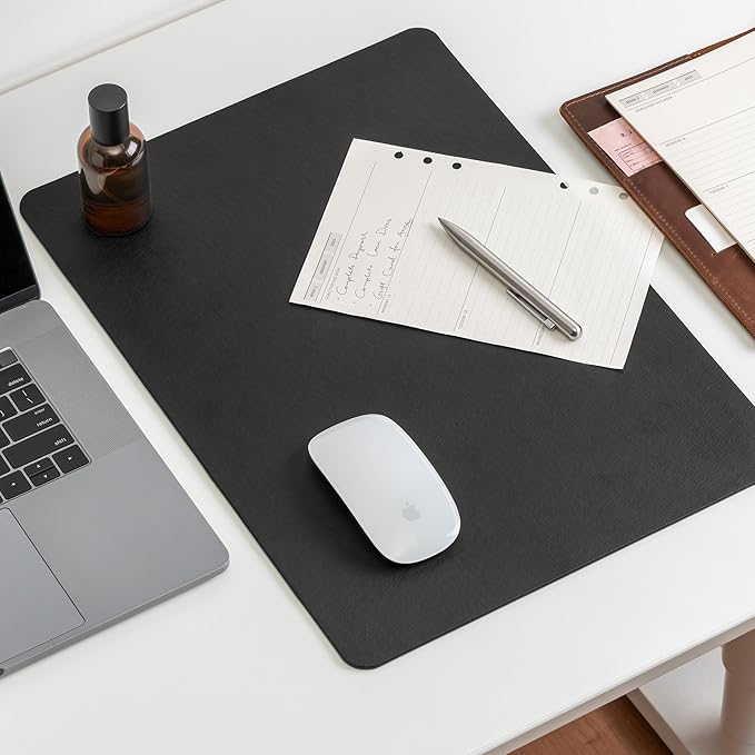 Nekmit Leather Desk Blotter Pad 17 x 12 Inches, Flat, Non - Slip, Waterproof, Black | Desk Pads Blotters - TrueDesk