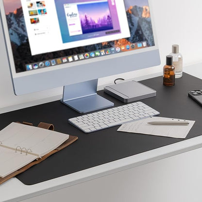 Nekmit Leather Desk Blotter Pad 36 x 20 Inches, Flat, Non - Slip, Waterproof, Black | Desk Pads Blotters - TrueDesk