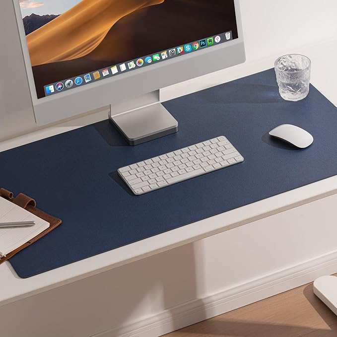 Nekmit Leather Desk Blotter Pad 36 x 20 Inches, Flat, Non - Slip, Waterproof, Blue | Desk Pads Blotters - TrueDesk