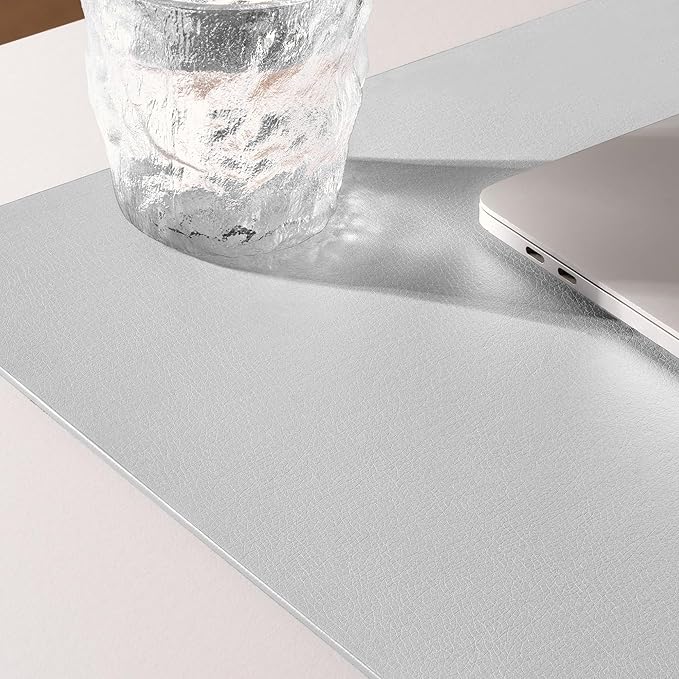 Nekmit Leather Desk Blotter Pad 36 x 20 Inches, Flat, Non - Slip, Waterproof, Gray | Desk Pads Blotters - TrueDesk