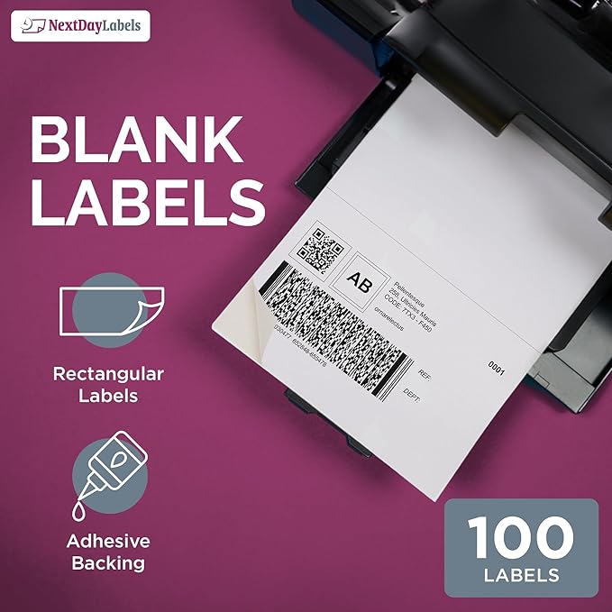 NextDayLabels Half Sheet Shipping Labels 5.5" x 8.5" – Printable Blank Labels for Laser & Inkjet Printers, White Self - Adhesive Stickers, 2 Per Page for Ship, FBA, UPS & FedEx, Made in USA, 250 Pack | Laser Inkjet Printer Labels - TrueDesk