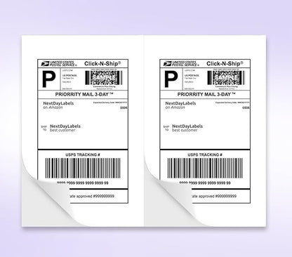NextDayLabels Half Sheet Shipping Labels 5.5" x 8.5" – Printable Blank Labels for Laser & Inkjet Printers, White Self - Adhesive Stickers, 2 Per Page for Ship, FBA, UPS & FedEx, Made in USA, 100 Pack | Laser Inkjet Printer Labels - TrueDesk