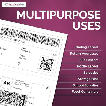 NextDayLabels Half Sheet Shipping Labels 5.5" x 8.5" – Printable Blank Labels for Laser & Inkjet Printers, White Self - Adhesive Stickers, 2 Per Page for Ship, FBA, UPS & FedEx, Made in USA, 50 Pack | Laser Inkjet Printer Labels - TrueDesk