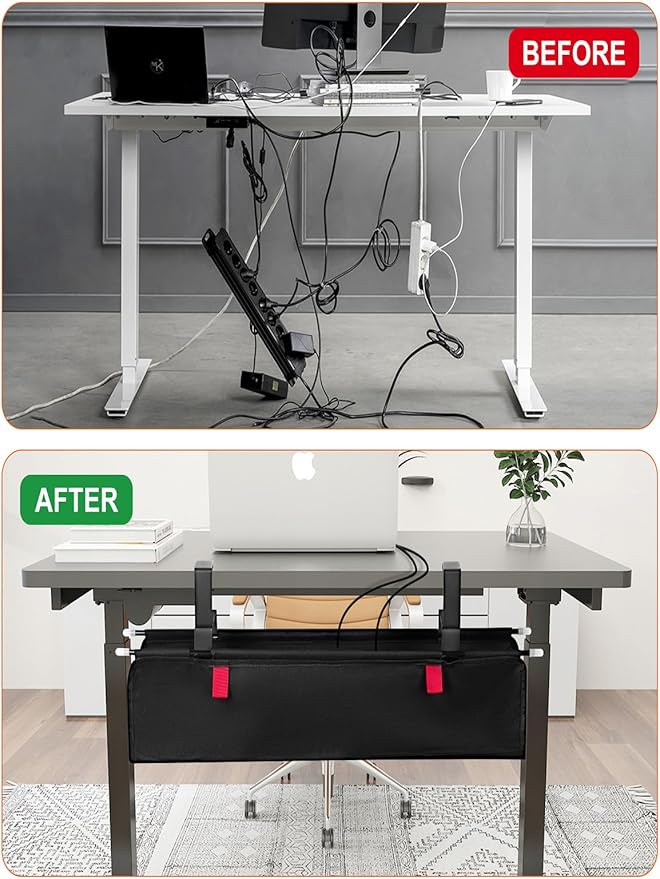 No Drill Under Desk Cable Management Tray - 28" Cord Management Under Desk - No Drill Needed - Easy Clamp - Premium Fabric Cable Management Tray for Office/Home | Racks Cabinets - TrueDesk