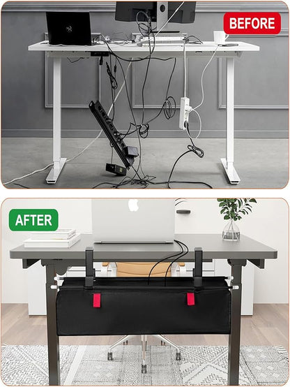 No Drill Under Desk Cable Management Tray - 28" Cord Management Under Desk - No Drill Needed - Easy Clamp - Premium Fabric Cable Management Tray for Office/Home | Racks Cabinets - TrueDesk