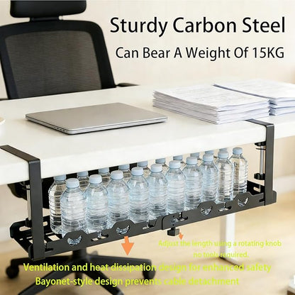 No Drill Under Desk Cable Management Tray System - Extendable15 to 30 "Heavy - Duty Metal Desk Cable Organizer with Clamp Cord Management Holder for Standing Desk & Home Office Black | Racks Cabinets - TrueDesk