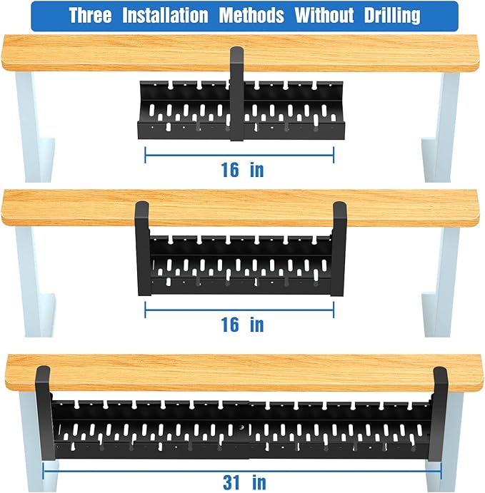 No Drilling Extendable Under Desk Cable Management, Metal Cable Management Tray Under Desk with Clamp, Retractable Power Strip Cord Holder for Wire Management 31Inch(1 Pack Black Extendable 31') | Cable Raceways - TrueDesk