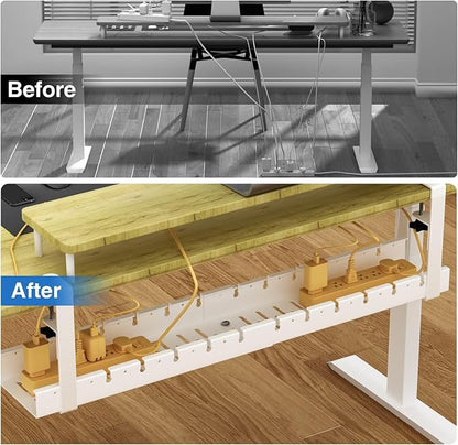 No Drilling Under Desk Cable Management, Metal Cable Management Tray Under Desk with Clamp, Retractable Power Strip Cord Holder for Wire Management 31Inch (2 Pack White) | Cable Raceways - TrueDesk