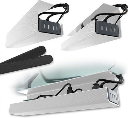 No - Screw Under Desk Cable Management Tray - Self - Adhesive Installation, Cord Management, Cable Tray, Under Desk Wire Organizer - White Set of 2 | Cable Raceways - TrueDesk