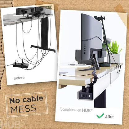 No - Screw Under Desk Cable Management Tray - Self - Adhesive Installation, Cord Management, Cable Tray, Under Desk Wire Organizer - White Set of 2 | Cable Raceways - TrueDesk