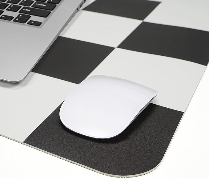 Non - Slip Checkered Desk Mat, Waterproof PU Leather Protector, Large Blotter, Easy Clean Laptop Writing Mat for Work/Home/Decor (31.5"x12", White Black) | Mouse Pads - TrueDesk