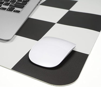 Non - Slip Checkered Desk Mat, Waterproof PU Leather Protector, Large Blotter, Easy Clean Laptop Writing Mat for Work/Home/Decor (31.5"x12", White Black) | Mouse Pads - TrueDesk