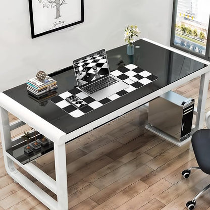 Non - Slip Checkered Desk Mat, Waterproof PU Leather Protector, Large Blotter, Easy Clean Laptop Writing Mat for Work/Home/Decor (31.5"x12", White Black) | Mouse Pads - TrueDesk