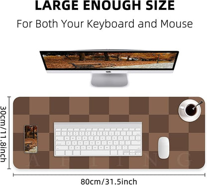 Non - Slip Checkered Desk Mat, Waterproof PU Leather Protector, Large Blotter, Easy Clean Laptop Writing Mat for Work/Home/Decor (Brown 31.5" x 12") | Mouse Pads - TrueDesk
