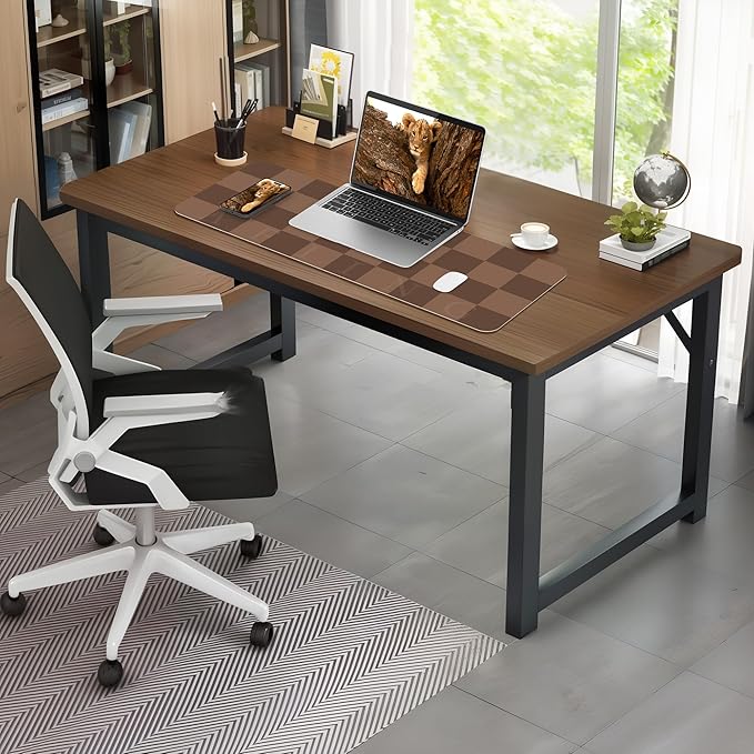 Non - Slip Checkered Desk Mat, Waterproof PU Leather Protector, Large Blotter, Easy Clean Laptop Writing Mat for Work/Home/Decor (Brown 31.5" x 12") | Mouse Pads - TrueDesk