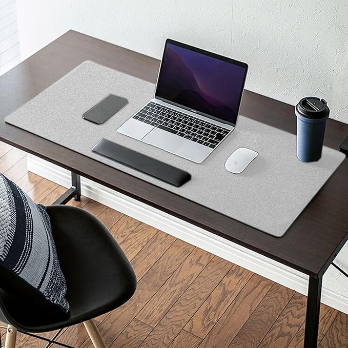 Non - slip Desk Mat Desk Blotter, Felt Desk Pad Protector, Office Desk Protector Keyboard Pad Large Mouse Pad Desk Writing Mat for Writing/Playing/Reading (120 * 60cm,Grey) | Desk Pads Blotters - TrueDesk