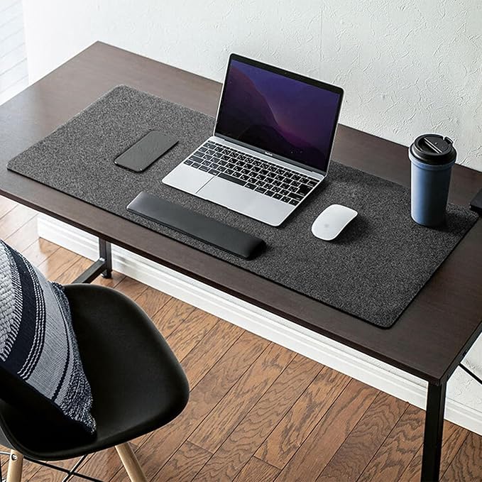 Non - Slip Desk Mat Desk Blotter, Felt Desk Pad Protector, Office Desk Protector Keyboard Pad Large Mouse Pad Desk Writing Mat for Writing/Playing/Reading (60 * 30cm,Dark Grey) | Desk Pads Blotters - TrueDesk